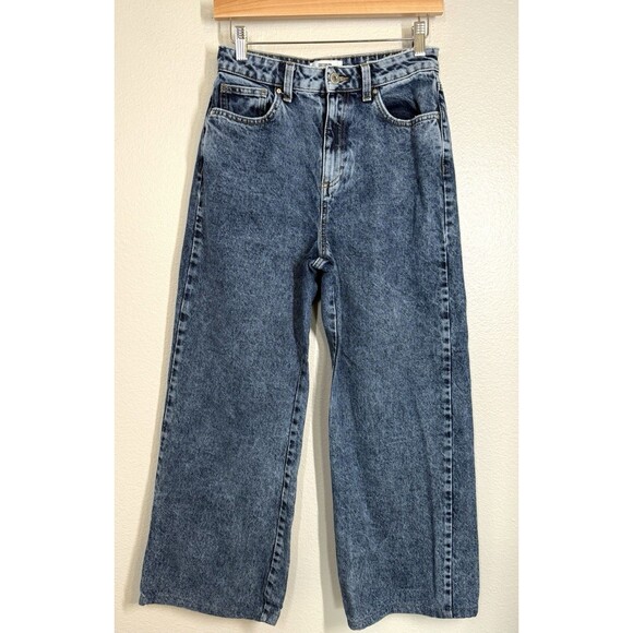 Cotton: On Petite Wide Leg Acid Wash Jeans Size 6 Med Wash Denim Crop 80's EUC - Picture 1 of 11